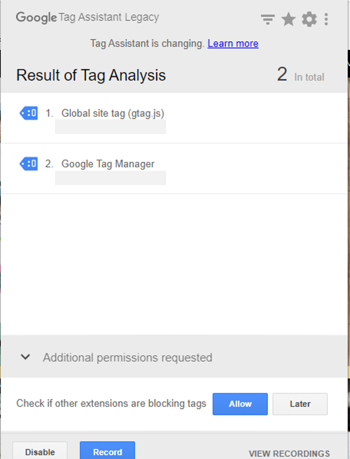 Tag Assistant Legacyでページに含まれているタグが計測できます。